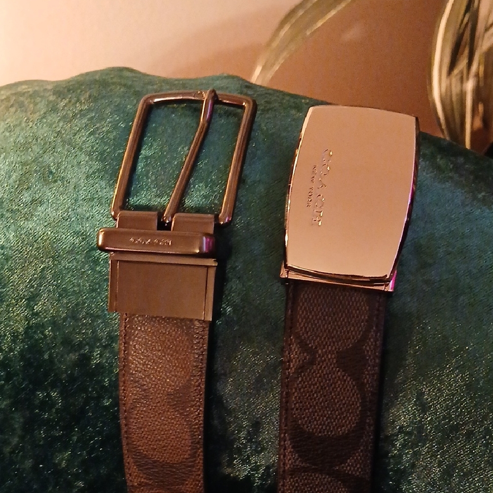 Coach Signature Brown Belt with Silver Buckle